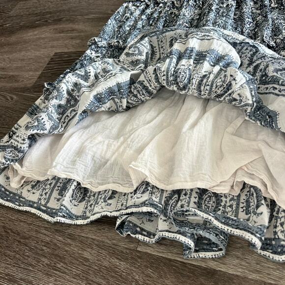 EUC Cleobella Dalia Midi Dress Blue Gray Rishi Block Print Boho Cotton Small (S) - Picture 13 of 16